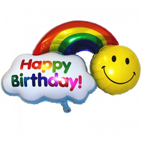 SHINE - Foil Balloons Double Side Happy Birthday Wedding Decoration Large Size Smile Face Rainbow