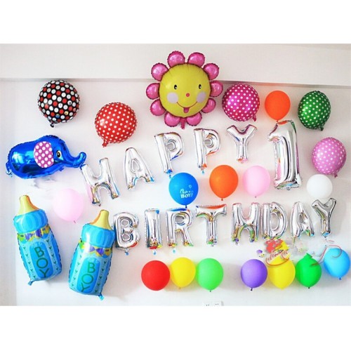 SHINE - Foil Balloons Silver Happy Birthday Balloons Letter Balls Birthday Party Decorations