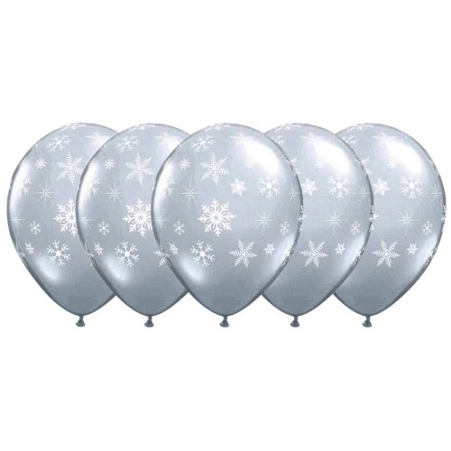 OEM - 5Pc Snowflakes & Sparkles 12 Latex Balloons Grey