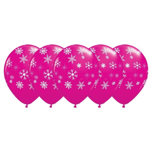 OEM - 5Pc Snowflakes & Sparkles 12 Latex Balloons Pink