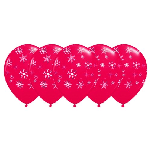 OEM - 5Pc Snowflakes & Sparkles 12 Latex Balloons Red