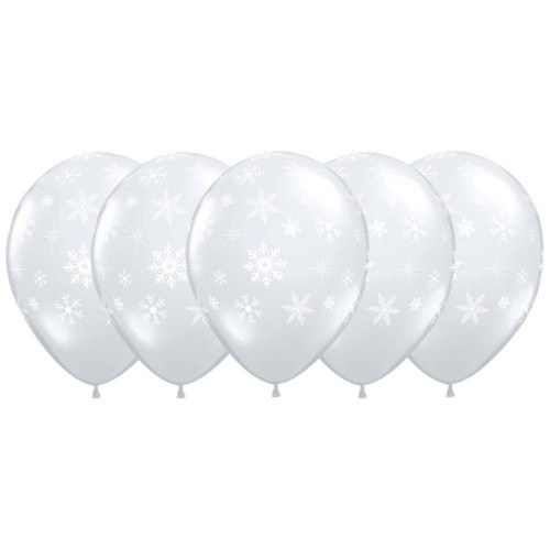 OEM - 5Pc Snowflakes & Sparkles 12 Latex Balloons White