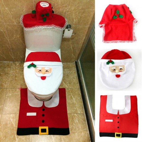 OEM - Christmas Fancy Toilet Seat Cover Rug Bathroom Set Contour Rug Natal