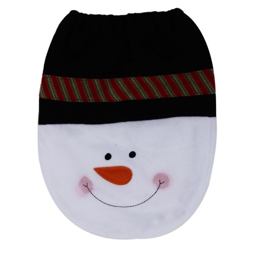 JANECRAFTS - Snowman Toilet Seat Cover And Rug Bathroom Set Christmas Decoration Gift Black