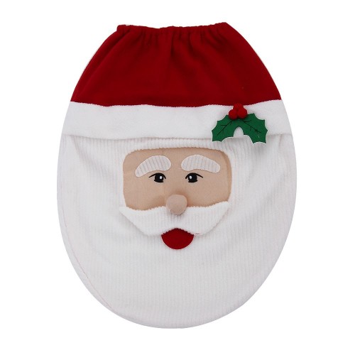 JANECRAFTS - Snowman Toilet Seat Cover And Rug Bathroom Set Christmas Decoration Gift Red