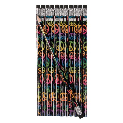 OEM - 12 Wood Peace Sign Pencils Hippie Retro Fun Party Favors