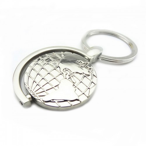 OEM - Creative Circular Globe Key Ring Personality Metal Stainless Steel Rotary Keychain