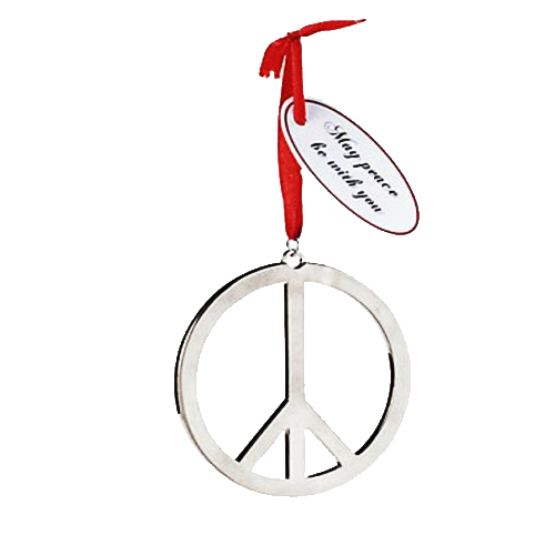 SHINE - Peace Sign Christmas Ornaments Diameter With A Red Satin Ribbon