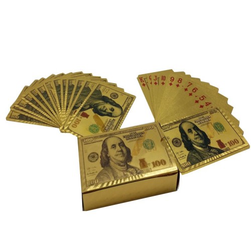 OEM - 100 Dollar Bill Printed Plastic Solid Color Playing Cards With Wooden Box