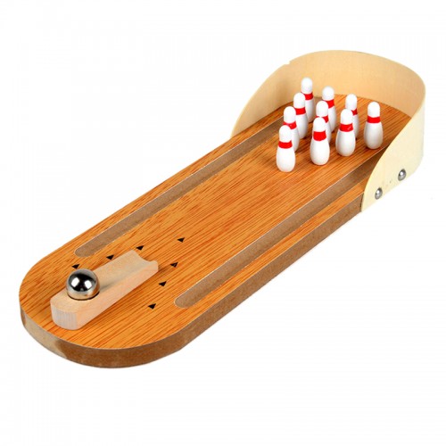 LAIMI - Mini Desktop Bowling Game Set Wooden Bowling Alley Ten Metal Pin Ball Desk