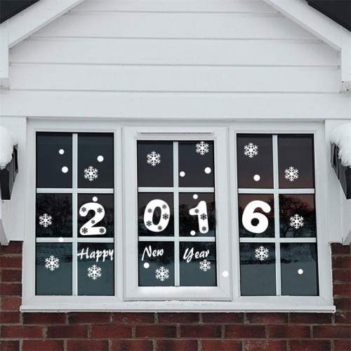 OEM - 2016 Happy New Year Snowflake Christmas Decoration Window Glass Wall Sticker