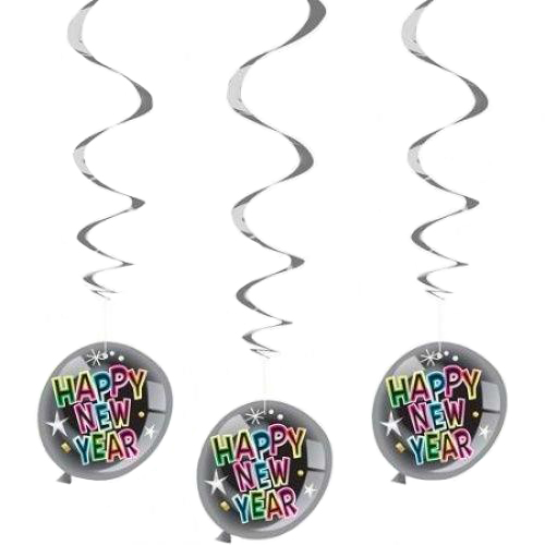 OEM - 3 Happy New Year Hanging Balloon Shaped Swirls Eve Party Decorations