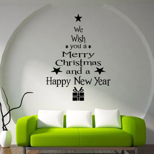 OEM - Wall Window Sticker Merry Christmas Happy New Year Sticker Home Shop Decorations Black