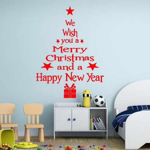 OEM - Wall Window Sticker Merry Christmas Happy New Year Sticker Home Shop Decorations Red