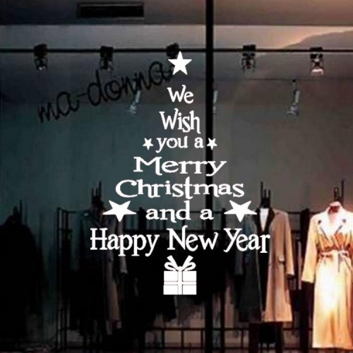 OEM - Wall Window Sticker Merry Christmas Happy New Year Sticker Home Shop Decorations White