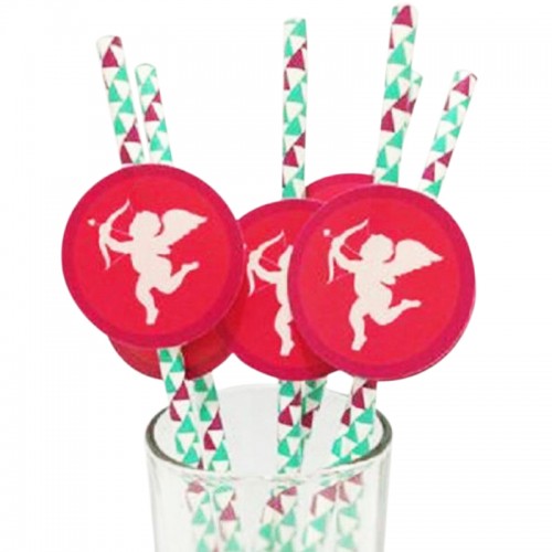 OEM - 25 Pcs Drinking Straws With Tag Stickers Love Valentine'S Day Angel