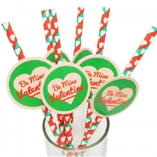 OEM - 25 Pcs Drinking Straws With Tag Stickers Love Valentine'S Day Green