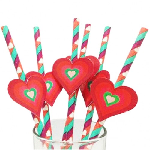 OEM - 25 Pcs Drinking Straws With Tag Stickers Love Valentine'S Day Heart Shaped