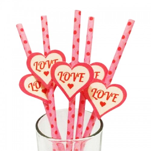 OEM - 25 Pcs Drinking Straws With Tag Stickers Love Valentine'S Day Love