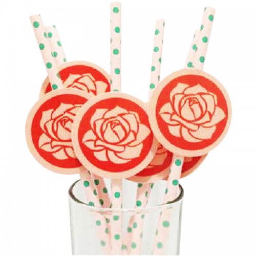 OEM - 25 Pcs Drinking Straws With Tag Stickers Love Valentine'S Day Rose