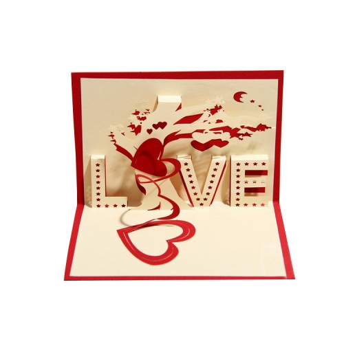 OURLOVE - Valentine Greeting Card Love Tree Heart 3d Handmade Gift With Envelope Paper Cut Pop Up