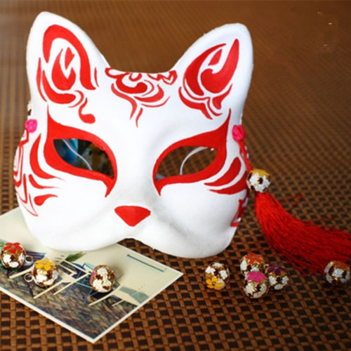 MABOOBIE - Itmhalf Face Fox Hand Painted Kitsune Paper Halloween Costume Carnival Party Mask 7