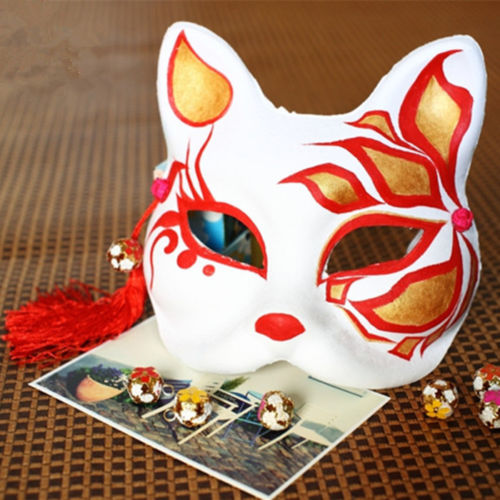 MABOOBIE - Itmhalf Face Fox Hand Painted Kitsune Paper Halloween Costume Carnival Party Mask 8