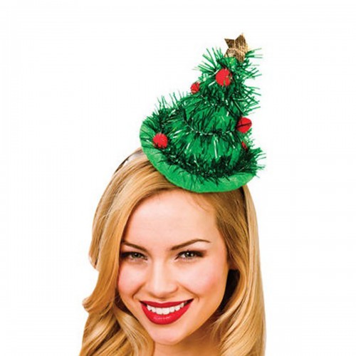 WICKED - Adult Green Tinsel Christmas Tree Hat On Headband