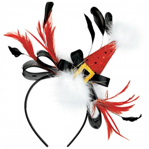 AMSCAN - Adult Red Christmas Hat Feather Headband Fancy Dress