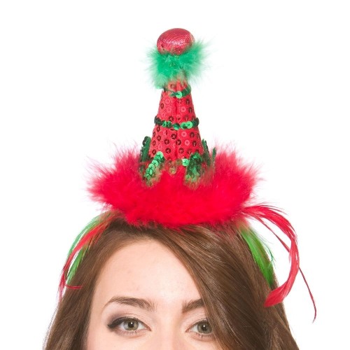 WICKED - Adults Red & Green Elf Hat On Headband Christmas Accessory