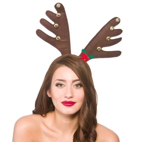 WICKED - Christmas Fancy Dress Deluxe Reindeer Antlers With Bells