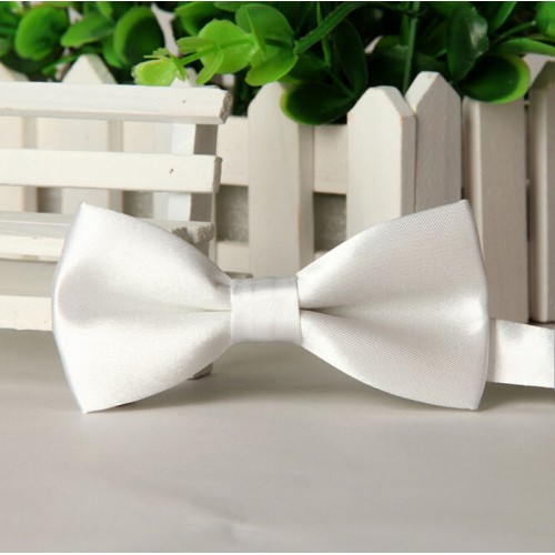 KDEAM - Boys Solid Bowtie Pre Wedding Party satin bow tie White