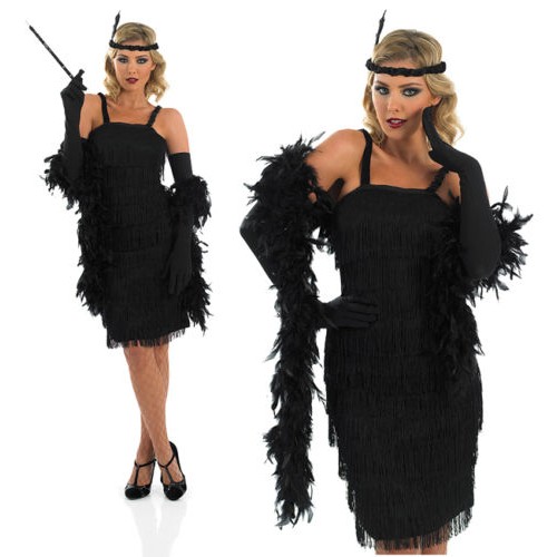 24E - Ladies Black Flapper Fancy Dress