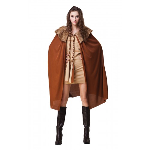 24E - Ladies Short Brown Cape Cloak With Plush Collar Game