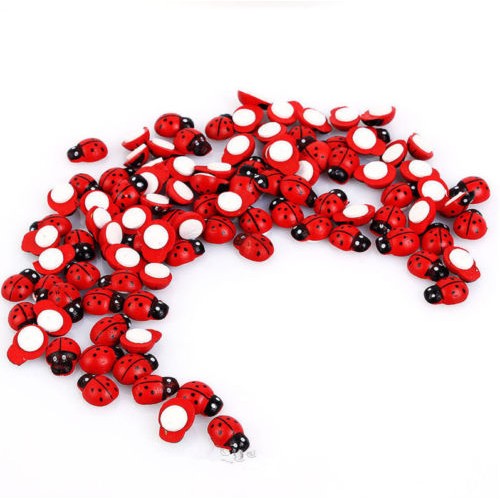 KDEAM - 100 Mini Wooden Ladybird Sticker Adhesive Party Decorat Craft