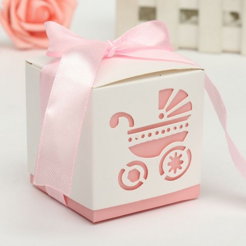 VAKIND - 10 Pcs Party Gift Laser Cut Baby Shower Candy Ribbon Boxes Pink