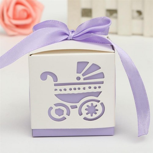 VAKIND - 10 Pcs Party Gift Laser Cut Baby Shower Candy Ribbon Boxes Purple