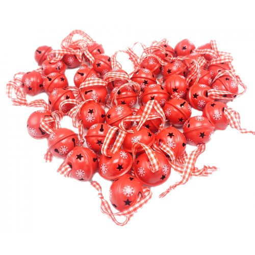 OEM - Christmas Decoration 40 Pcs Red Metal Snowflake Jingle Bell