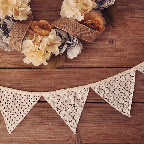 OEM - Lace Fabric Banners Personality Wedding Bunting Decor Vintage Party Birthday