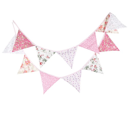 OEM - 3.2m 12flags Fabric Bunting Party Decoration Pink