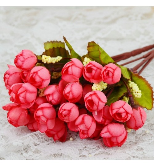 OURLOVE - Mini Rose Artificial Decorative Flowers Wreaths Wedding Party Decoration Christmas Gift Red