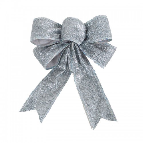 WISHMADE - Bow Shape Flannel Christmas Decoration Xmas Tree Hanging Ornaments Festival Silver
