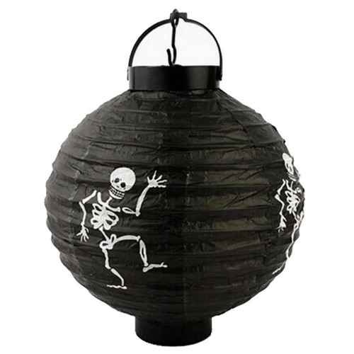 WISHMADE - Halloween Led Paper Pumpkin Ghost Hanging Lantern Light Holiday Party Decor Black