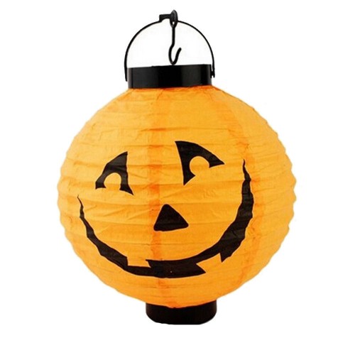 WISHMADE - Halloween Led Paper Pumpkin Ghost Hanging Lantern Light Holiday Party Decor Orange