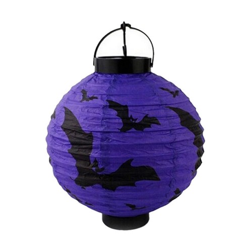 WISHMADE - Halloween Led Paper Pumpkin Ghost Hanging Lantern Light Holiday Party Decor Purple