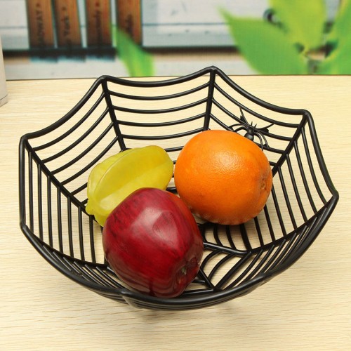 LAIMI - Plastic Spider Web Net Plate Fruits Candy Basket Bowl Halloween Party Decor Black