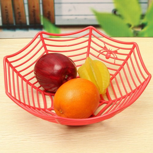 LAIMI - Plastic Spider Web Net Plate Fruits Candy Basket Bowl Halloween Party Decor Red