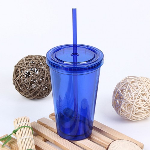 CHARM - 500ml Smoothie Coffee Juice Party Liquid Beaker Lid Plastic Drinks Cup Blue