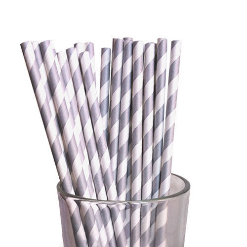 DODO - Retro Vintage Striped Paper Drinking Straws 25pk Silver White Stripe Straw