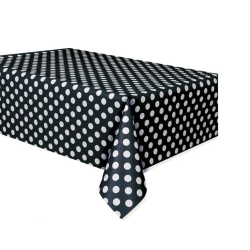 LAIMI - Polka Dots Spots Rectangle Plastic Tablecover Table Cloth Party Supplies Wedding Black